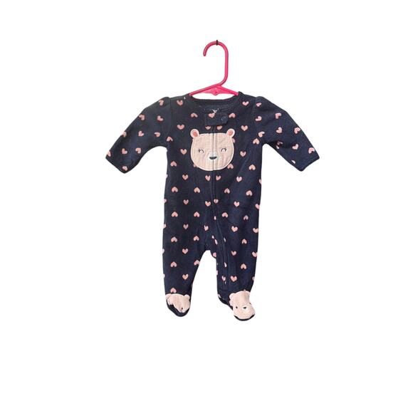 5/$15 Heart Patterned Sleeper w/ Bear - Just One You by Carter's - NB - Picture 1 of 4